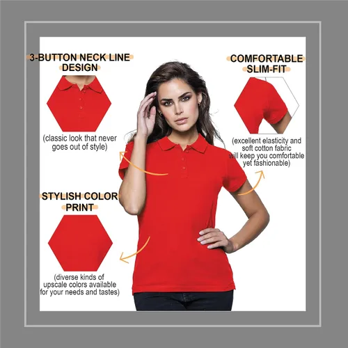 Vista 4 de Polo de manga corta para mujer 100% algodón ajustado para mujer (EE.UU., Alpha, L, regular, regular, rojo), Rojo