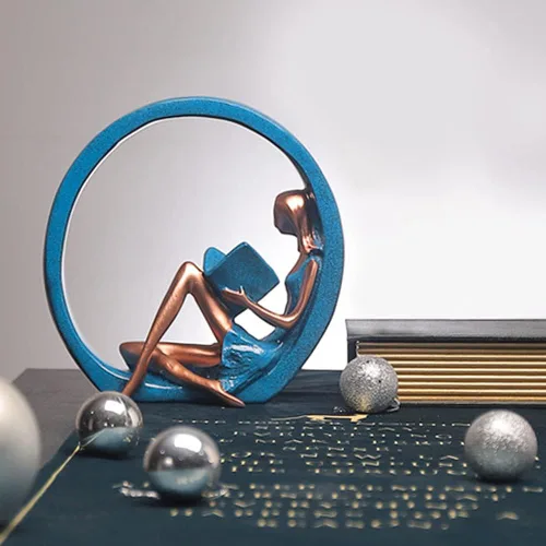 Vista 6 de EKDJKK Estatuilla de resina leyendo un libro, estantería de yoga para niña, decoración estética, escultura, pieza de acento, esculturas artísticas