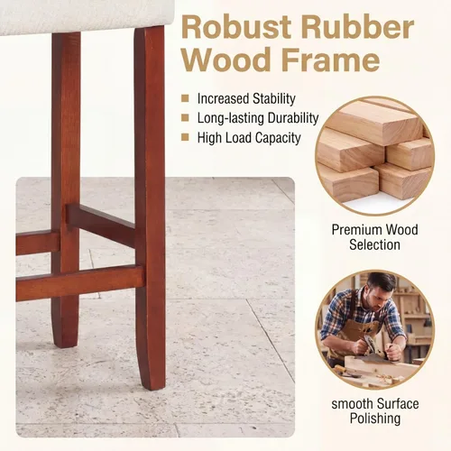 Vista 7 de Giantex 25 Inch Bar Stools, Backless Saddle Barstools with Sponge Padded Cushion, Nailhead Trim, 330 Lbs Wood Bar Stools with Foot Rest for Kitchen
