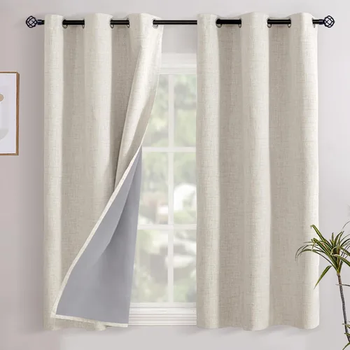 Vista 46 de YoungsTex - Cortinas opacas de lino para dormitorio, oscurecimiento de la habitación, cortinas con textura de lino, paneles con aislamiento térmico