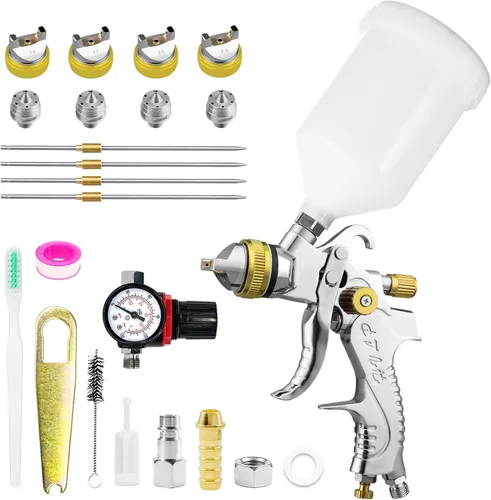 Vista 9 de HVLP - Kit de pistola de pulverización con boquillas de 1.4/1.7/0.079 in y presión de aire, pistola de pintura automotriz de alimentación por