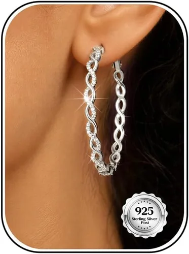 Vista 9 de Aretes de aro grandes de plata de ley 925 para mujer, 0.787/1.181/1.575 Circonita trenzada dorada