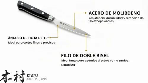 Vista 2 de Kimura Cuchillo de pelar, [fabricado en Japón], cuchillo de chef profesional de 3.5 pulgadas, cuchillos de cocina de acero inoxidable de molibdeno