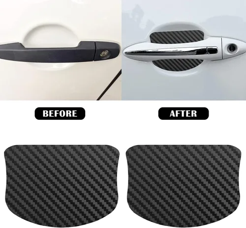 Vista 3 de kingsea 4 protectores de arañazos para manija de puerta de automóvil, textura magnética extraíble de fibra de carbono 3D, textura de fibra