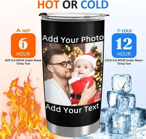 Vista 6 de Vaso personalizado con texto fotográfico, vaso de acero inoxidable con pajilla, taza de café personalizada con foto de viaje, regalo