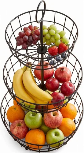 Vista 8 de HANZE Soporte de cesta de frutas de granja de 2 niveles, estante de almacenamiento de encimera de frutas y verduras, multifuncional, desmontable