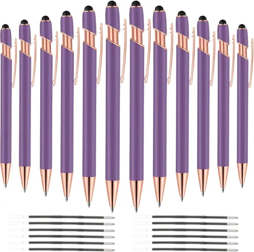 Vista 9 de 12 unidades 2 en 1 bolígrafo con punta de lápiz capacitivo, 1,0 mm de tinta negra, bolígrafo metálico con punta de lápiz capacitivo para pantallas