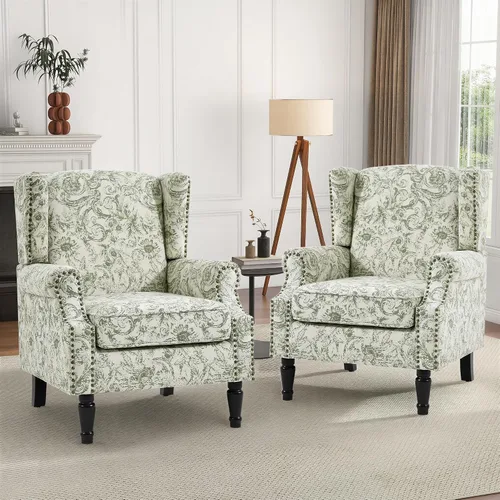 Vista 17 de High Back Accent Chair, Fabric Upholstered Armchair Wingback Chair for Living Room, Comfy Bedroom Reading Seat with Solid Wood Legs, Beige