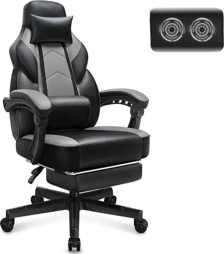Vista 9 de Silla de videojuegos para adultos, silla de juegos con reposapiés, silla de computadora grande y alta con soporte lumbar de masaje, capacidad