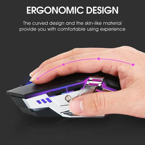 Vista 6 de Mouse Bluetooth, mouse inalámbrico recargable para juegos con teclas silenciosas, multidispositivo (BT 5.0 3.0 + USB), mouse con luz LED RGB, mouse