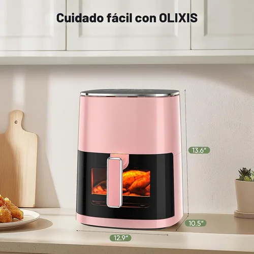 Vista 2 de OLIXIS - Freidora de aire de 6 cuartos de galón con freidora de aire cuadrada 12 en 1, asar, recalentar, deshidratar, hornear, hornear, papas Rosa