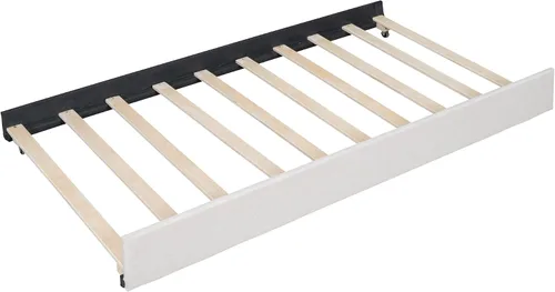 Vista 8 de Harper & Bright Designs - Base de cama de tamaño matrimonial con 2 cajones y cama corrediza individual, plataforma tapizada en el suelo con cabecera