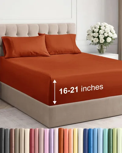 Vista 60 de Juego de sábanas tamaño Queen con bolsillos extra profundos, sábanas transpirables y refrescantes de 4 piezas, ropa de cama de lujo para hotel