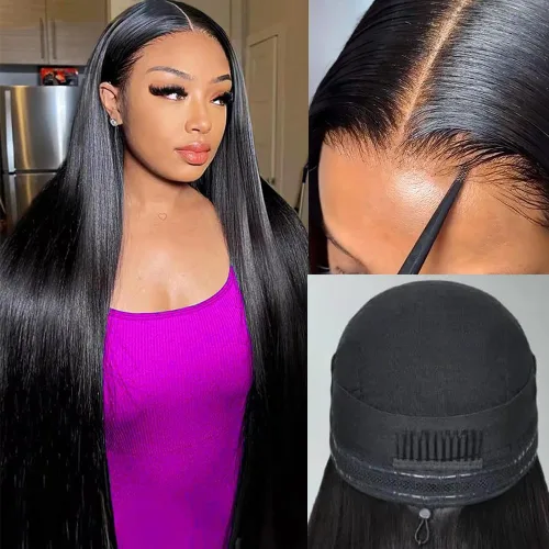 Vista 10 de Wear and Go - Peluca de encaje frontal 360 HD, cabello humano de 28 pulgadas, con encaje precortado, correa oculta, cordón invisible, sin pegamento