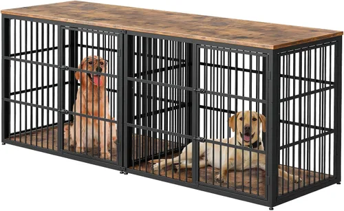 Vista 8 de Jaula para Perros XL de 43'' con Mueble y 3 Puertas, Jaula de Madera Combinada para Mascotas, Perrera de Interior Resistente para Perros Medianos a