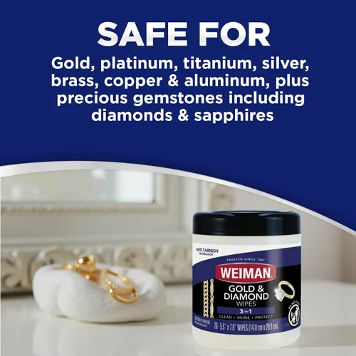 Vista 5 de Toallitas Weiman de oro y diamante 3 en 1 - El limpiador de joyería premium, elimina el deslustre y la suciedad, restaura y protege el brillo