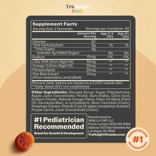 Vista 6 de TruHeight Gomitas de crecimiento cerebral para niños (naranja, a partir de 2 años) vitaminas naturales para niños y adolescentes - Gomitas de Omega