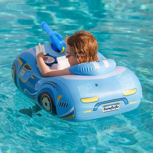 Vista 6 de Swimbobo - Flotador de piscina para niños pequeños con asiento, barco, inflable, avión, piratas, tiburones, coche para niños, juguetes al aire libre