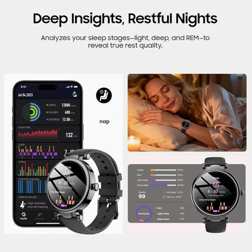 Vista 6 de TOZO S8 AMOLED Smart Watch for Women Men, Fitness Tracker with Bluetooth Calling & Notifications, 3ATM Waterproof, Sleep & Stress Tracking, 100+