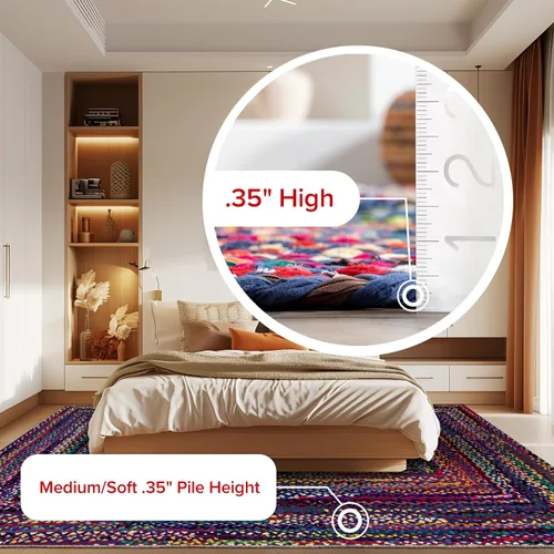 Vista 5 de nuLOOM Tammara - Alfombra bohemia trenzada a mano, algodón, hecha a mano, ecológica, colorida, roja, azul, rosa, amarillo Nuloom Tammara Ombre 2