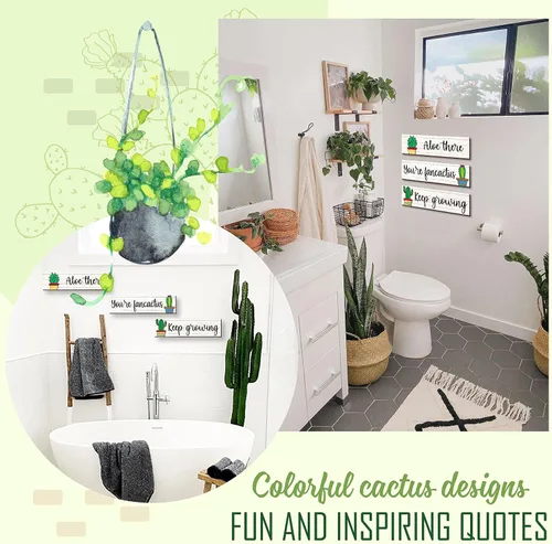 Vista 2 de 97 Decor Decoración de pared de cactus de madera - decoración de baño de cactus, decoración de pared suculenta, impresiones artísticas de cactus 3D