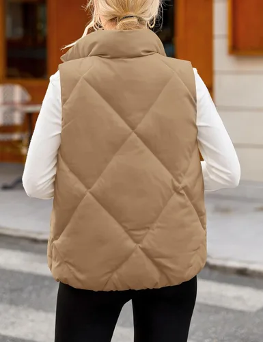 Vista 4 de MEROKEETY Chaleco acolchado sin mangas con cremallera para mujer, con cuello alto, con bolsillos