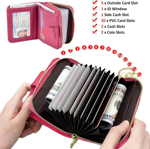 Vista 4 de Beurlike billetera de cuero, con tarjetero con bloqueo RFID, organizador, billetera segura para mujer