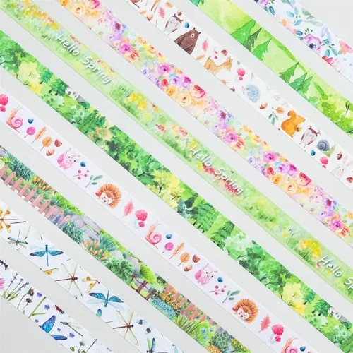 Vista 5 de YUBBAEX 10 Rollos Juego de Cinta Washi de Cuatro Estaciones Hierba Verde y Flores Cintas Decorativas de Enmascarar (Primavera)