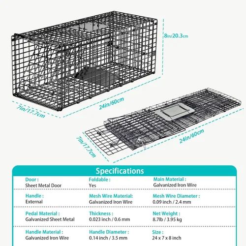 Vista 3 de Trampa de jaula para animales vivos, trampa de ardillas humanas de 24 "x 7