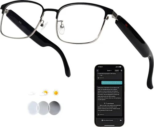 Vista 17 de Lentes de traducción Bluetooth inalámbricos inteligentes AI para hombres/mujeres con altavoces/Bluetooth y más de 140 idiomas traducción