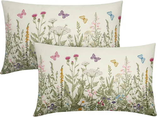 Vista 16 de Juego de 2 fundas de almohada de primavera de 16 x 16 pulgadas, diseño de conejo, flores rosas, hojas verdes salvia, plantas botánicas vintage
