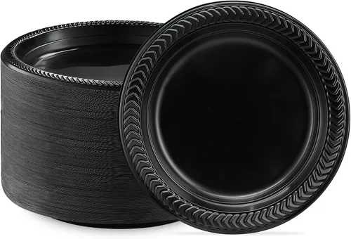 Vista 20 de PLASTICPRO 100 cuencos de plástico negros ligeros de 5 onzas, cuencos pequeños de plástico para sopa, platos negros para ensalada y postre
