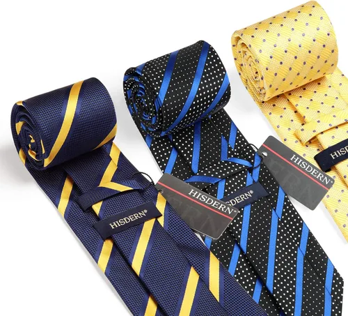 Vista 69 de HISDERN Juego de corbatas extralargas para hombre y pañuelo de bolsillo de 63 pulgadas, colección XL, caja de regalo, corbata, lote de 3