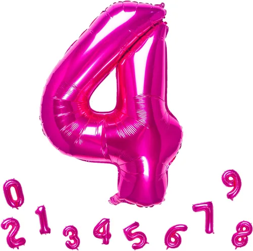 Vista 7 de Globos de aluminio de 32 pulgadas color rosa con el número 0, suministros de decoración de fiesta de cumpleaños (globo rosa número 0)