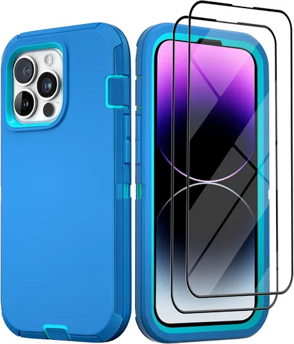 Vista 36 de Funda para iPhone 13 con 2 protectores de pantalla, resistente de grado militar, funda de cuerpo completo para hombres y mujeres (aguamarina + rosa)