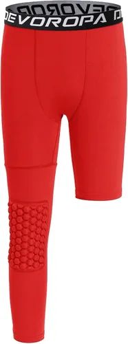 Vista 19 de DEVOROPA Youth Boys' Compression Pants with Knee Pads 3/4 Basketball Athletic Tights Quick Dry Sports Workout Leggings Negro