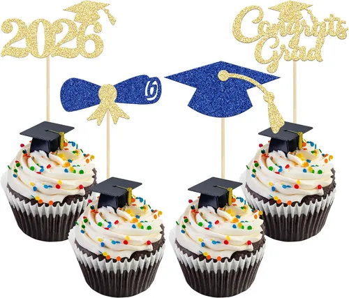 Vista 49 de Gyufise 1 paquete de decoración de pastel de graduación 2025 con purpurina de felicitaciones clase de 2025, decoración de pastel de diploma 2025