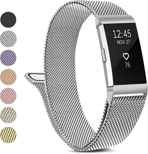 Vista 7 de Correa de metal compatible con Fitbit Charge 2 bandas para mujeres y hombres, correa de repuesto ajustable de malla de acero inoxidable para Fitbit