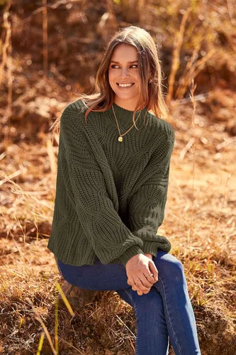 Vista 7 de PRETTYGARDEN Suéteres de otoño de gran tamaño para mujer, estilo casual, cuello redondo, manga larga, tejido trenzado grueso, blusa