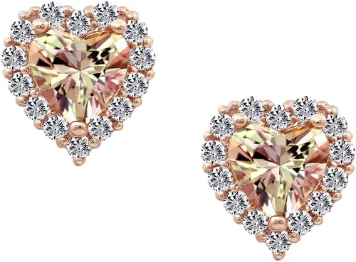 Vista 2 de Tienda Essentials Aretes de plata de ley chapados en oro rosa para mujer, con circonitas cúbicas infinitas y circonitas cúbicas