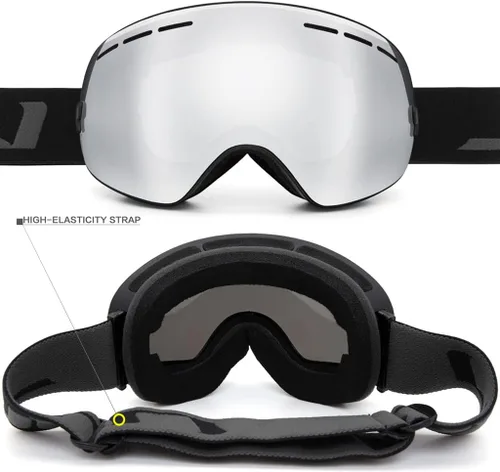 Vista 2 de JULI Gafas de esquí, gafas de snowboard para deportes de nieve de invierno con lente antivaho BNC A1-negro/plateado