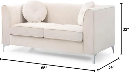 Vista 2 de Daesar Sofá de dos plazas Love Seat, sofá moderno de 2 plazas, terciopelo blanco beige