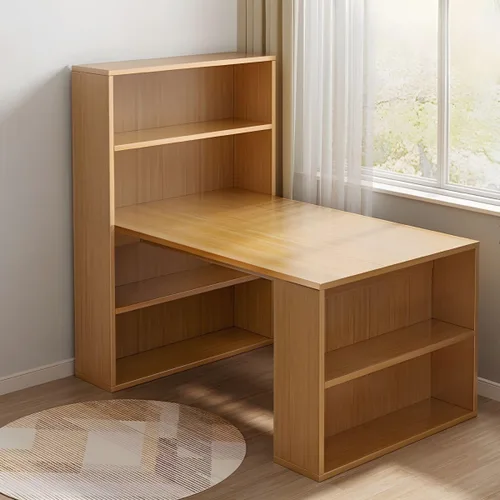 Vista 9 de Escritorio para computadora, escritorio de oficina de madera resistente con cubos abiertos y mucho almacenamiento de escritorio esquinero