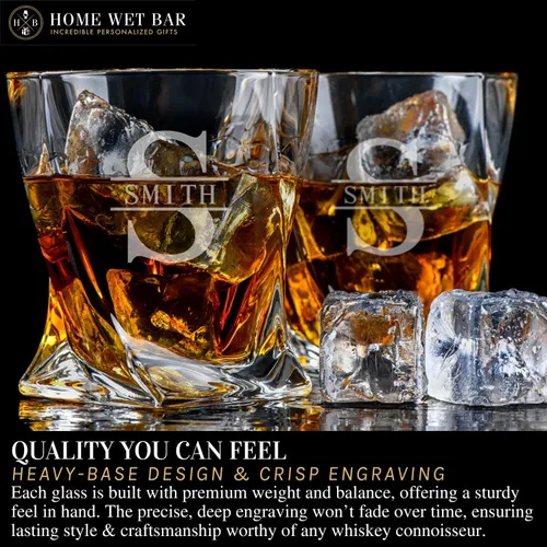 Vista 6 de Vasos de Whisky Personalizados – Juego de vasos de whisky con giro personalizado y grabado y estuche de exhibición con piedras de whisky de Home Wet