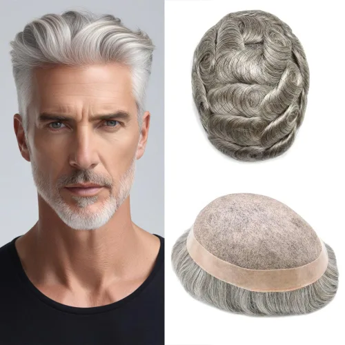 Vista 66 de LOVIN - Sistema de cabello humano para hombres, postizo fino de encaje mono para hombre, prótesis masculina de piel de polietileno alrededor