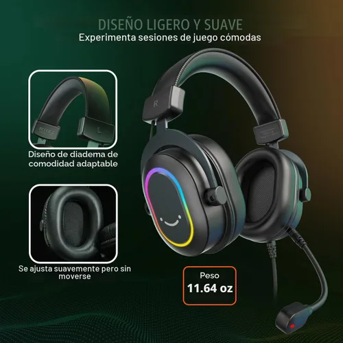 Vista 7 de FIFINE AmpliGame H6 Auriculares USB con cable para juegos con RGB dinámico Negro