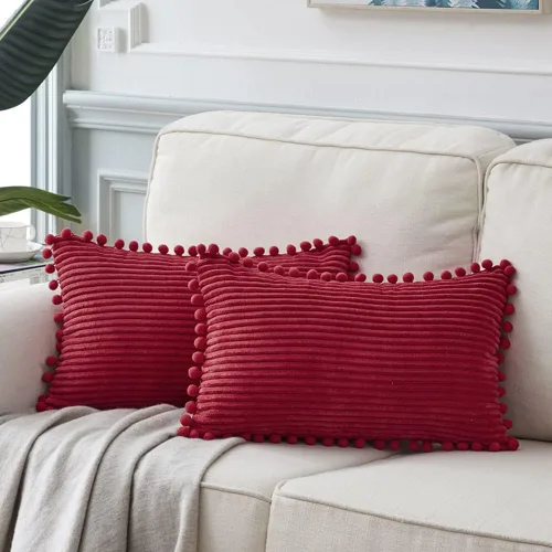 Vista 48 de Fancy Homi Juego de 2 fundas de almohada decorativas negras de 12 x 12 pulgadas con pompones para sofá y cama, decoración moderna de estilo bohemio