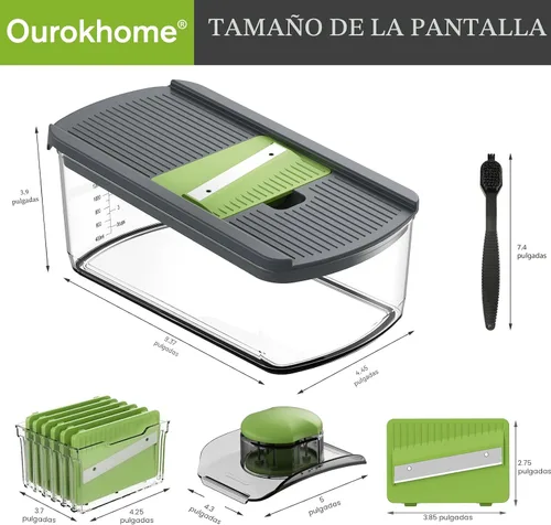 Vista 7 de Ourokhome Cortador de mandolina para cocina, rallador de verduras seguro para manos con 6 cuchillas de mandolina, cortador de gofres para papas