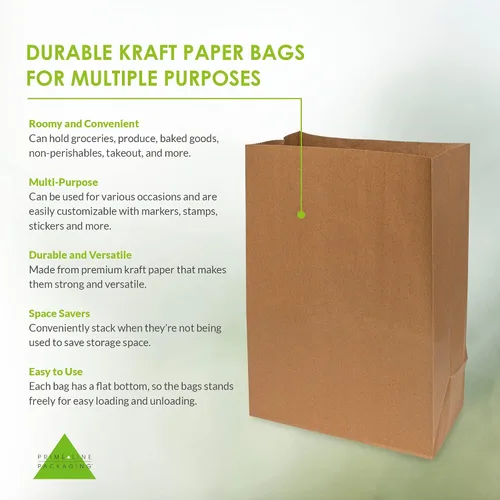 Vista 2 de Bolsas de papel Kraft desechables de Prime Line Packaging, bolsas para lonchera extra grandes para llevar golosinas, comestibles, uso en panadería