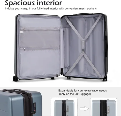 Vista 5 de Coolife Maleta de equipaje Juego de piezas de equipaje de mano ABS+PC Spinner Trolley con compartimento de bolsillo Bolsa de fin de semana, Blanco
